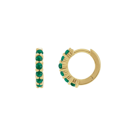 Natural Emerald Cabochon Hinged 12.2 mm Hoop Earrings