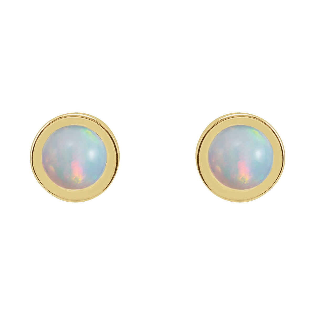 Cabochon Natural White Opal Bezel-Set Solitaire Earrings