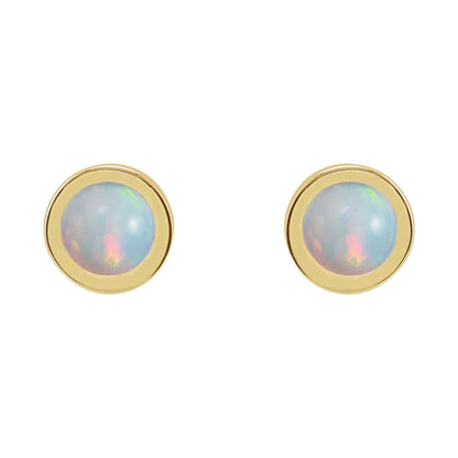 Cabochon Natural White Opal Bezel-Set Solitaire Earrings