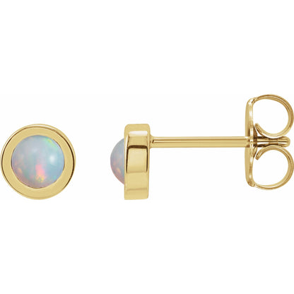 Cabochon Natural White Opal Bezel-Set Solitaire Earrings