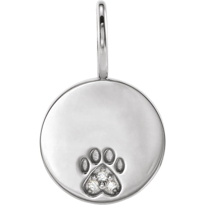 Natural Diamond Engraved Paw Print Charm/Pendant