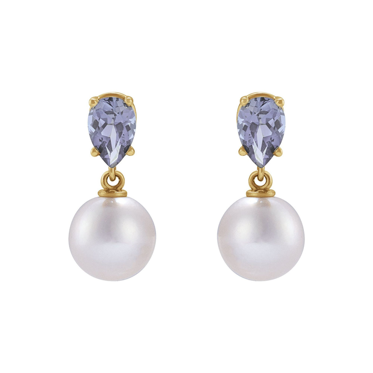 Cultured White Akoya Pearl & Natural Tanzanite Earrings