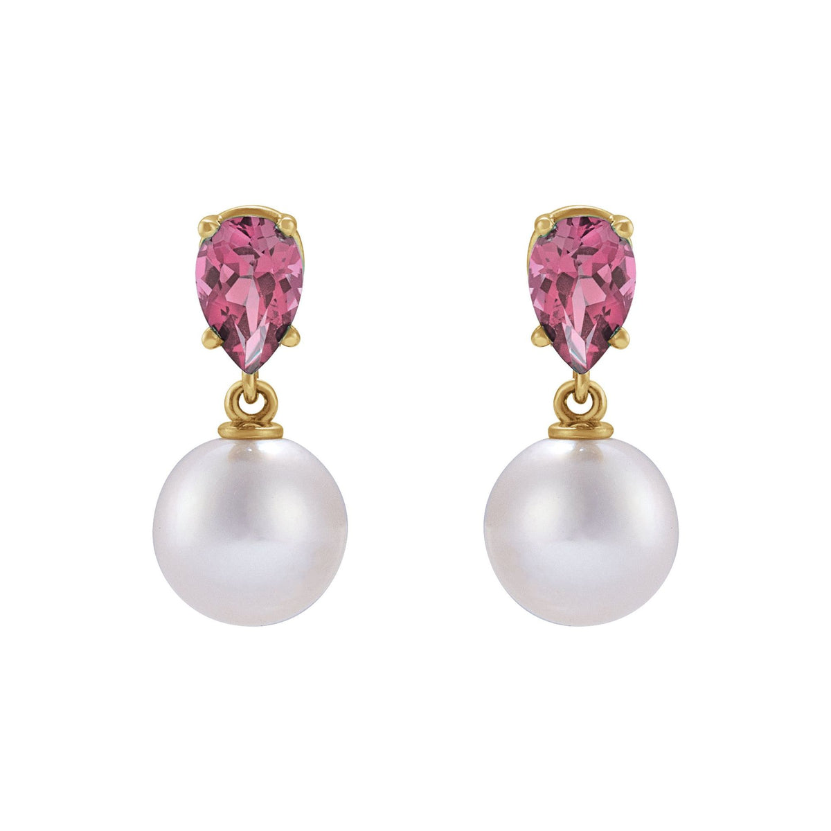 Cultured White Akoya Pearl & Natural Pink Tourmaline Earrings