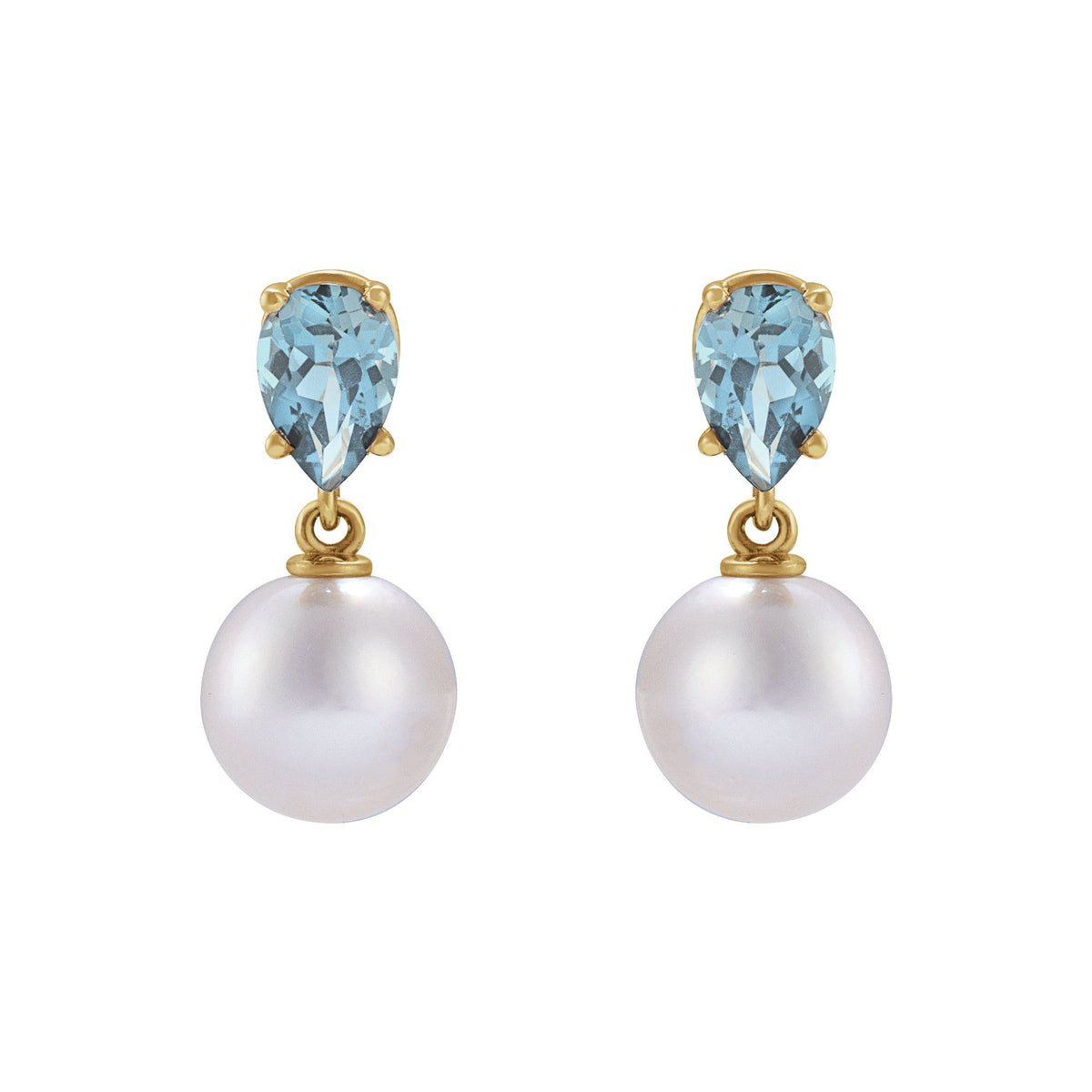 Cultured White Akoya Pearl & Natural Aquamarine Earrings