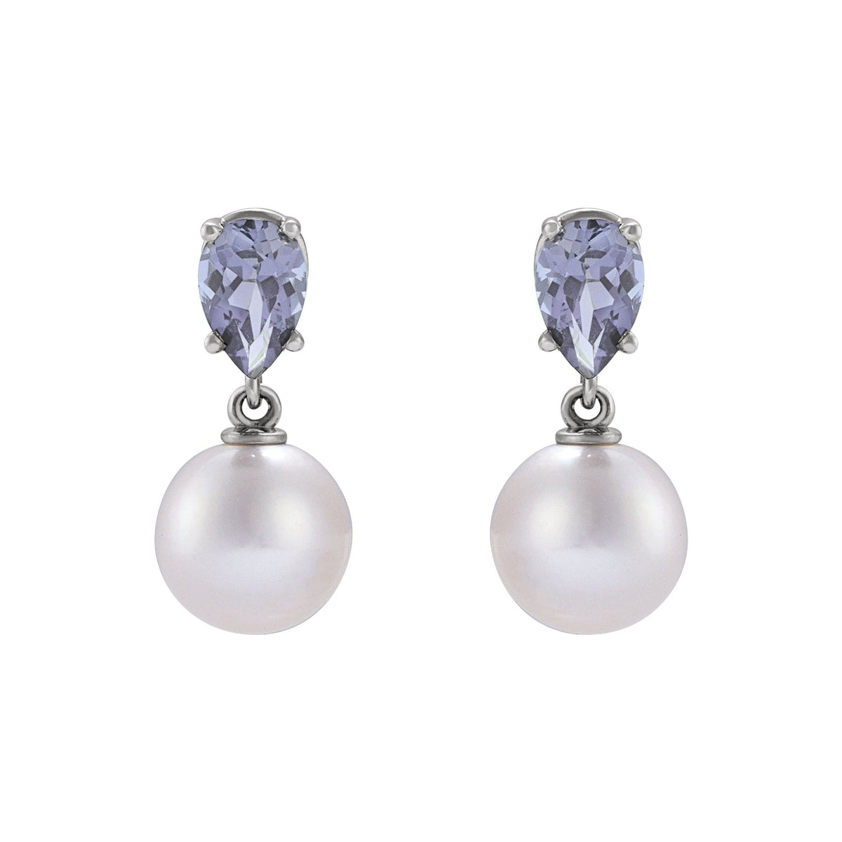 Cultured White Akoya Pearl & Natural Tanzanite Earrings