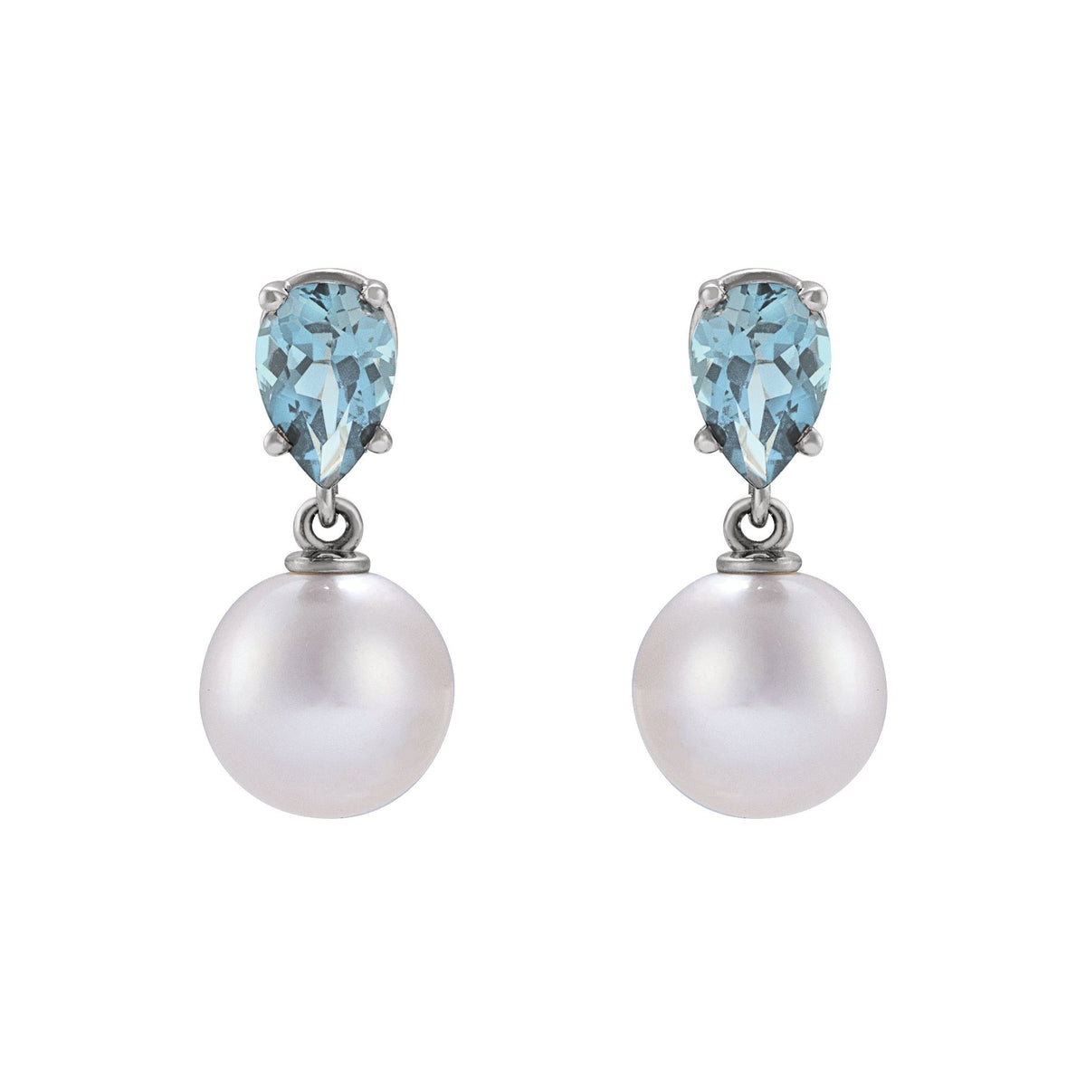 Cultured White Akoya Pearl & Natural Aquamarine Earrings