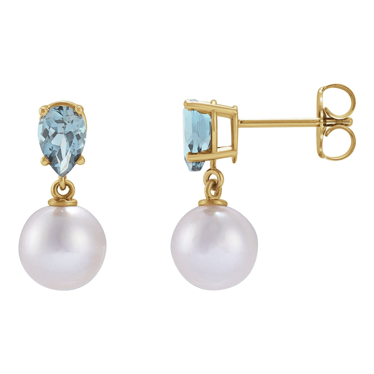 Cultured White Akoya Pearl & Natural Aquamarine Earrings