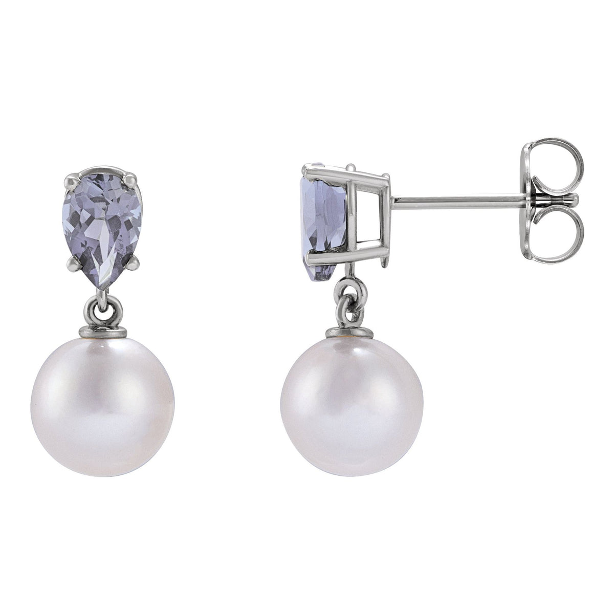 Cultured White Akoya Pearl & Natural Tanzanite Earrings