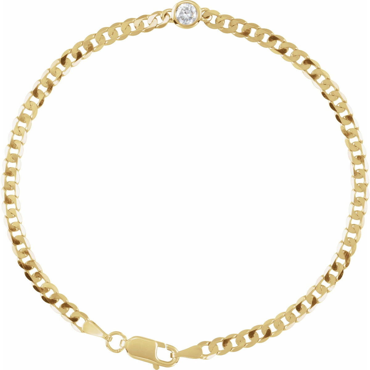 Natural Diamond Bezel-Set Solitaire Curb Link Bracelet