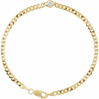 Natural Diamond Bezel-Set Solitaire Curb Link Bracelet