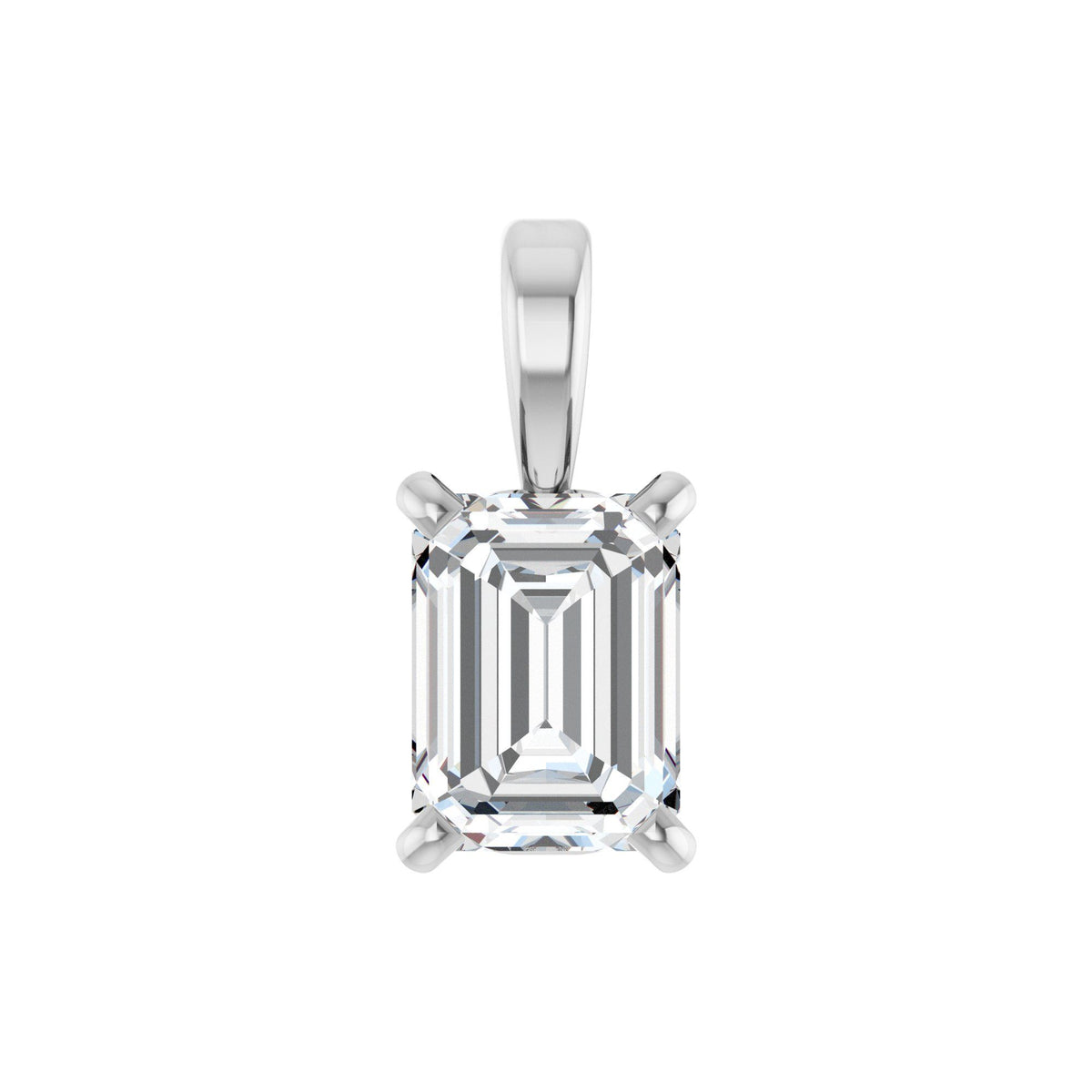 Natural Diamond Emerald 4-Prong Solitaire Pendant