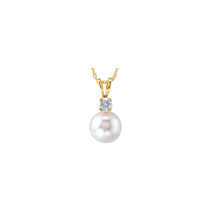 Cultured White Akoya Pearl & 1/10 CTW Natural Diamond 18" Necklace