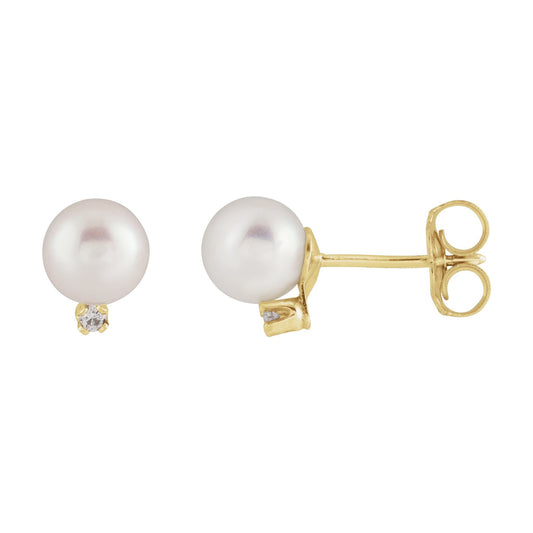 Cultured White Akoya Pearl & .02 CTW Natural Diamond Earrings
