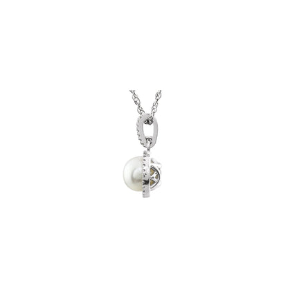 Cultured White Freshwater Pearl & 1/10 CTW Natural Diamond 18" Necklace