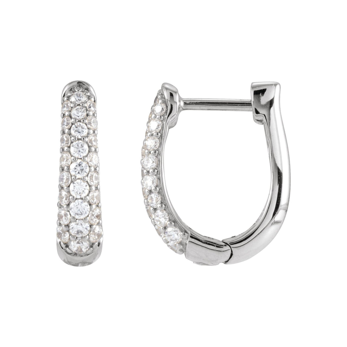 Natural Diamond Accented U-Hoop Earrings - 14K White Gold