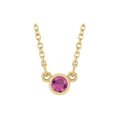 Natural Pink Tourmaline Solitaire 16" Necklace