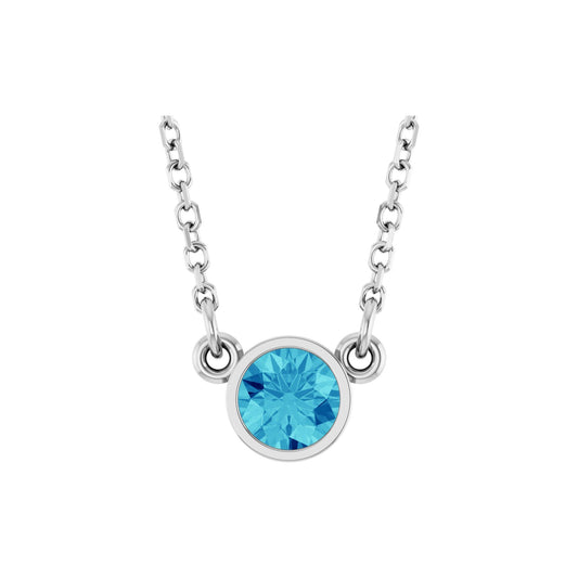 Natural Blue Zircon Solitaire 16" Necklace