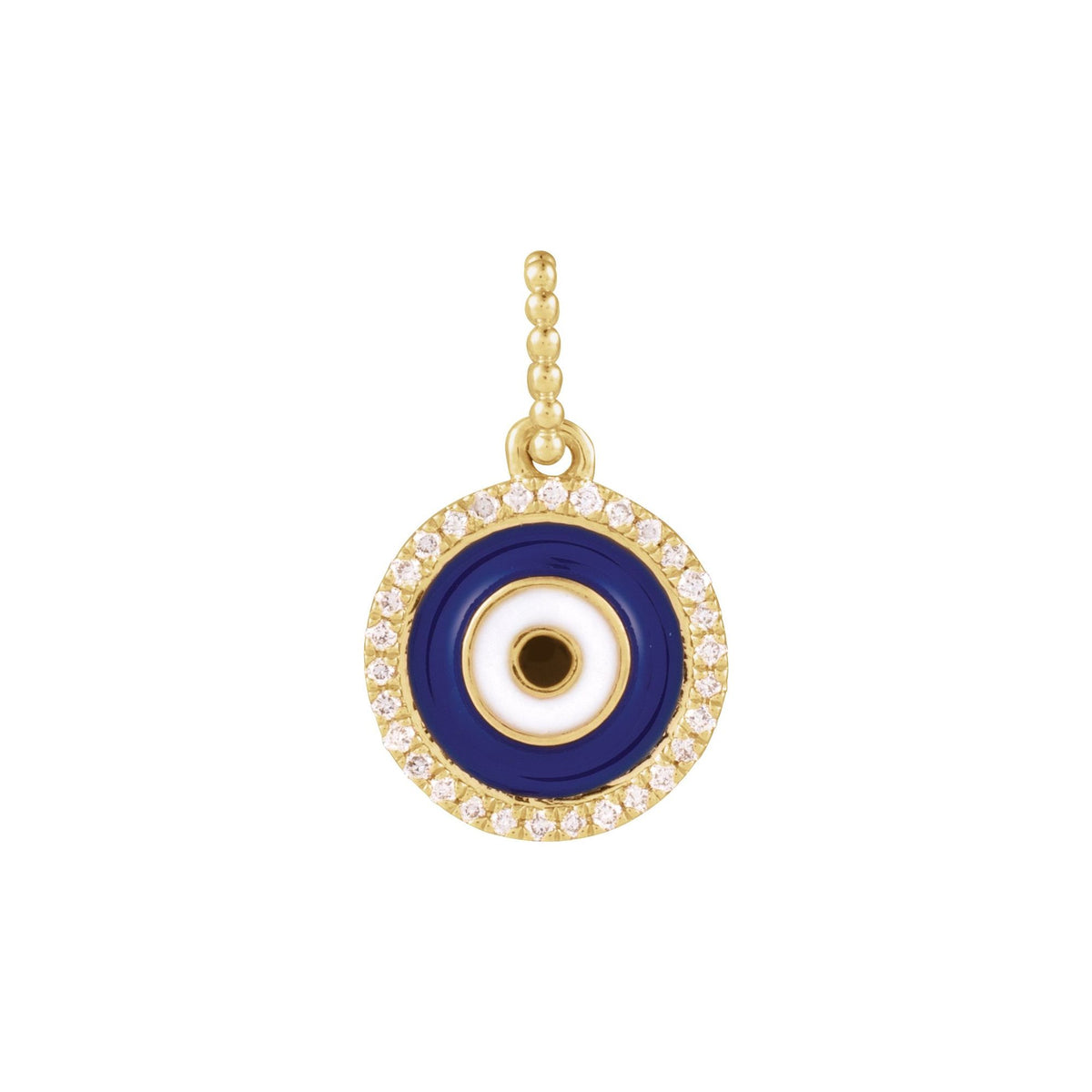 1/10 CTW Natural Diamond Blue Enameled Evil Eye Pendant