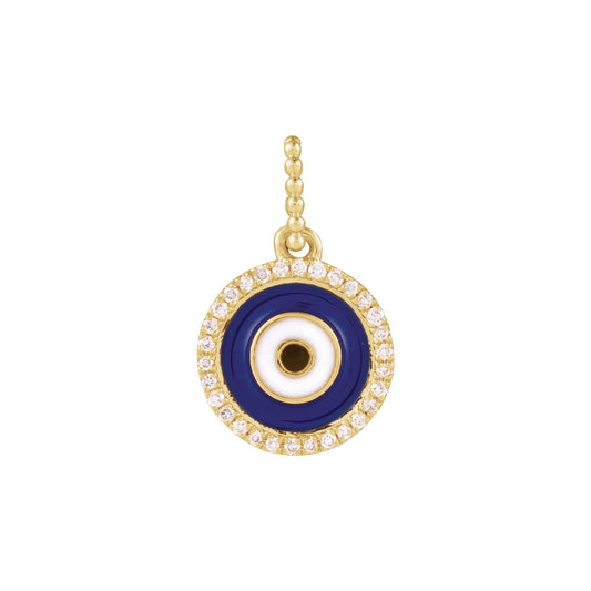 1/10 CTW Natural Diamond Blue Enameled Evil Eye Pendant