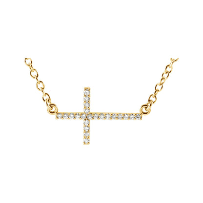 Natural Diamond Sideways Cross Necklace or Center