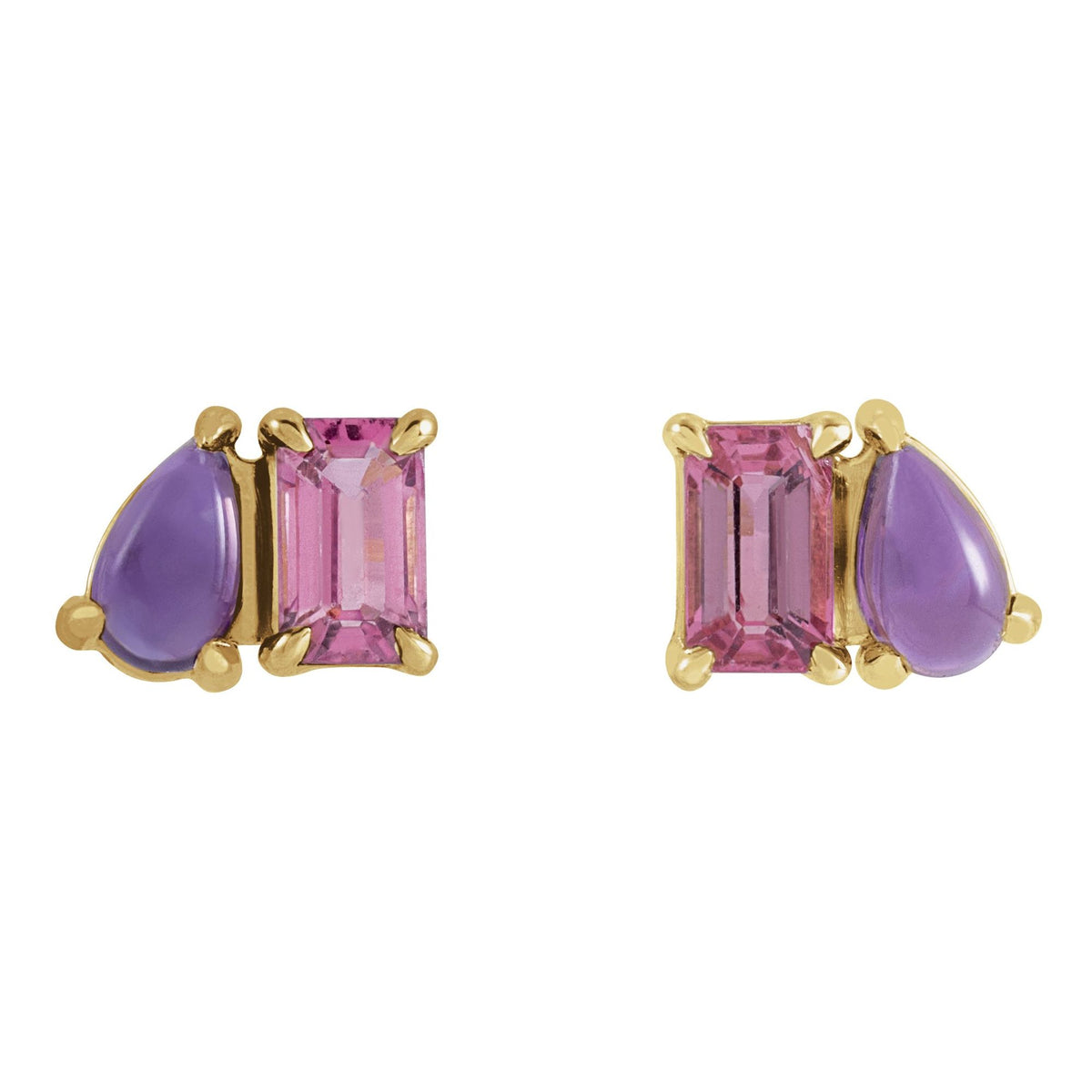Natural Pink Tourmaline & Natural Amethyst Two-Stone Stud Earrings