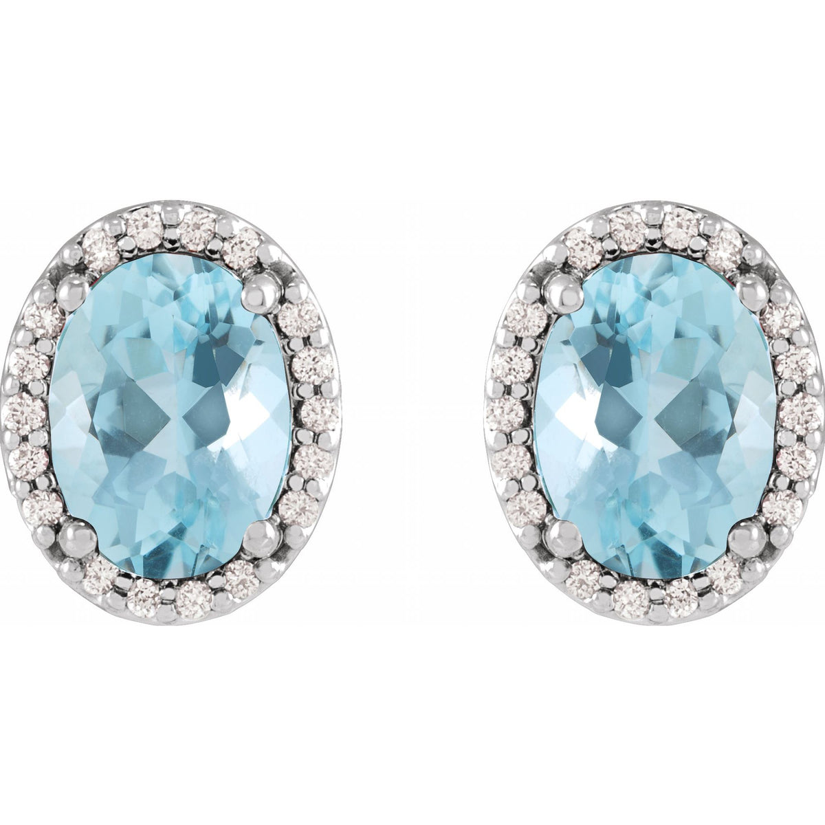 5x3 mm Natural Aquamarine & .04 CTW Natural Diamond Halo-Style Earrings