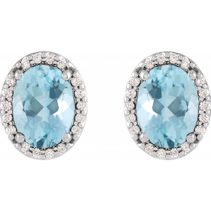 5x3 mm Natural Aquamarine & .04 CTW Natural Diamond Halo-Style Earrings