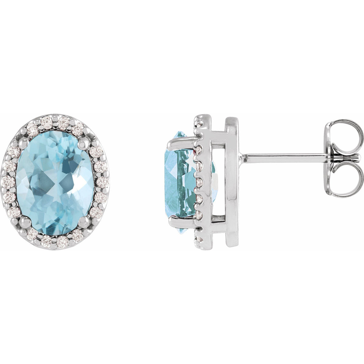 6x4 mm Natural Aquamarine & .06 CTW Natural Diamond Halo-Style Earrings