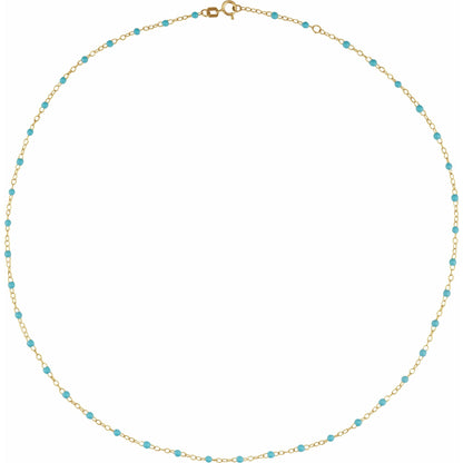 2 mm Adjustable Turquoise Enamel Bead 17-18" Chain