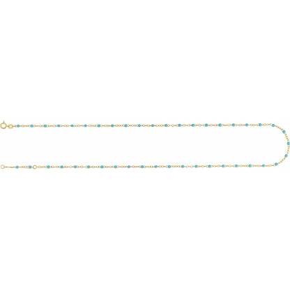 2 mm Adjustable Turquoise Enamel Bead 17-18" Chain