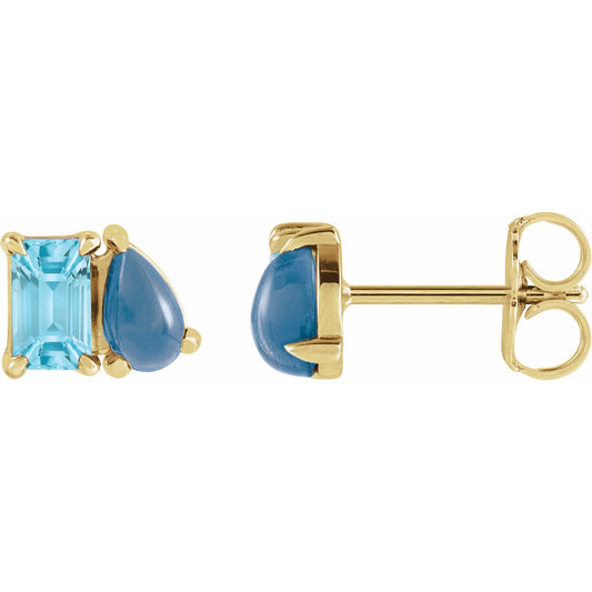 Natural Sky Blue Topaz & Natural London Blue Topaz Two-Stone Stud Earrings