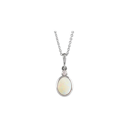9x7 mm Natural White Opal & .03 CT Natural Diamond 16-18" Necklace