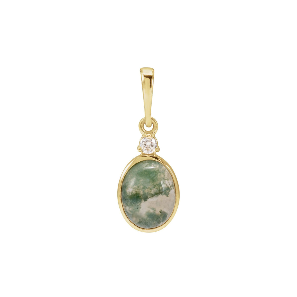 8x6 mm Natural Moss Agate & .03 CTW Natural Diamond Pendant