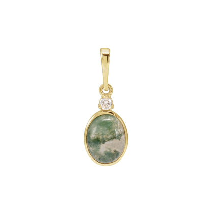 8x6 mm Natural Moss Agate & .03 CTW Natural Diamond Pendant