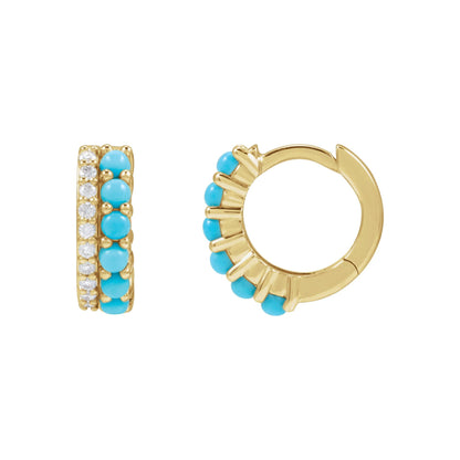 Natural Turquoise & 1/8 CTW Natural Diamond Huggie Hoop Earrings