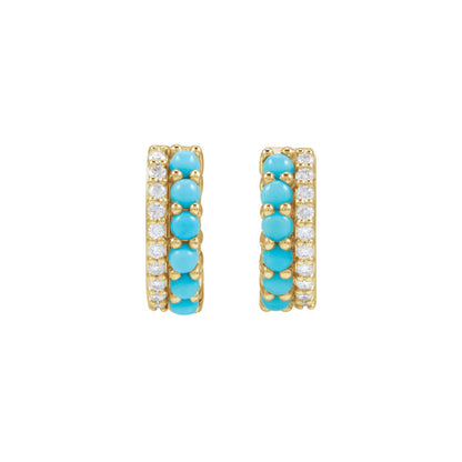 Natural Turquoise & 1/8 CTW Natural Diamond Huggie Hoop Earrings