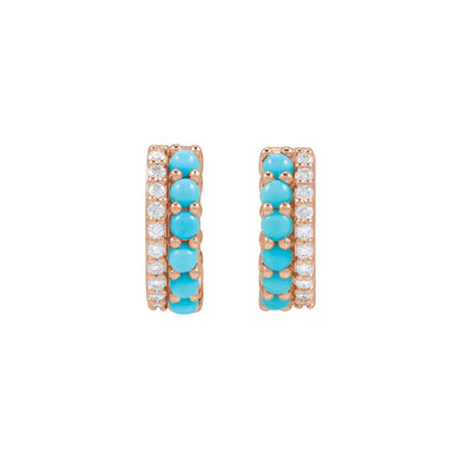 Natural Turquoise & 1/8 CTW Natural Diamond Huggie Hoop Earrings