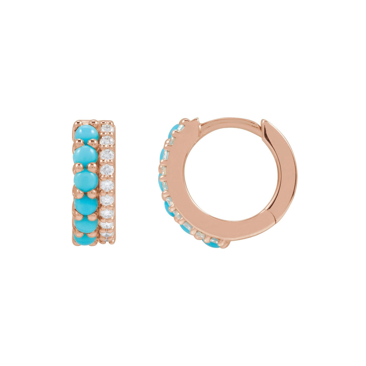Natural Turquoise & 1/8 CTW Natural Diamond Huggie Hoop Earrings