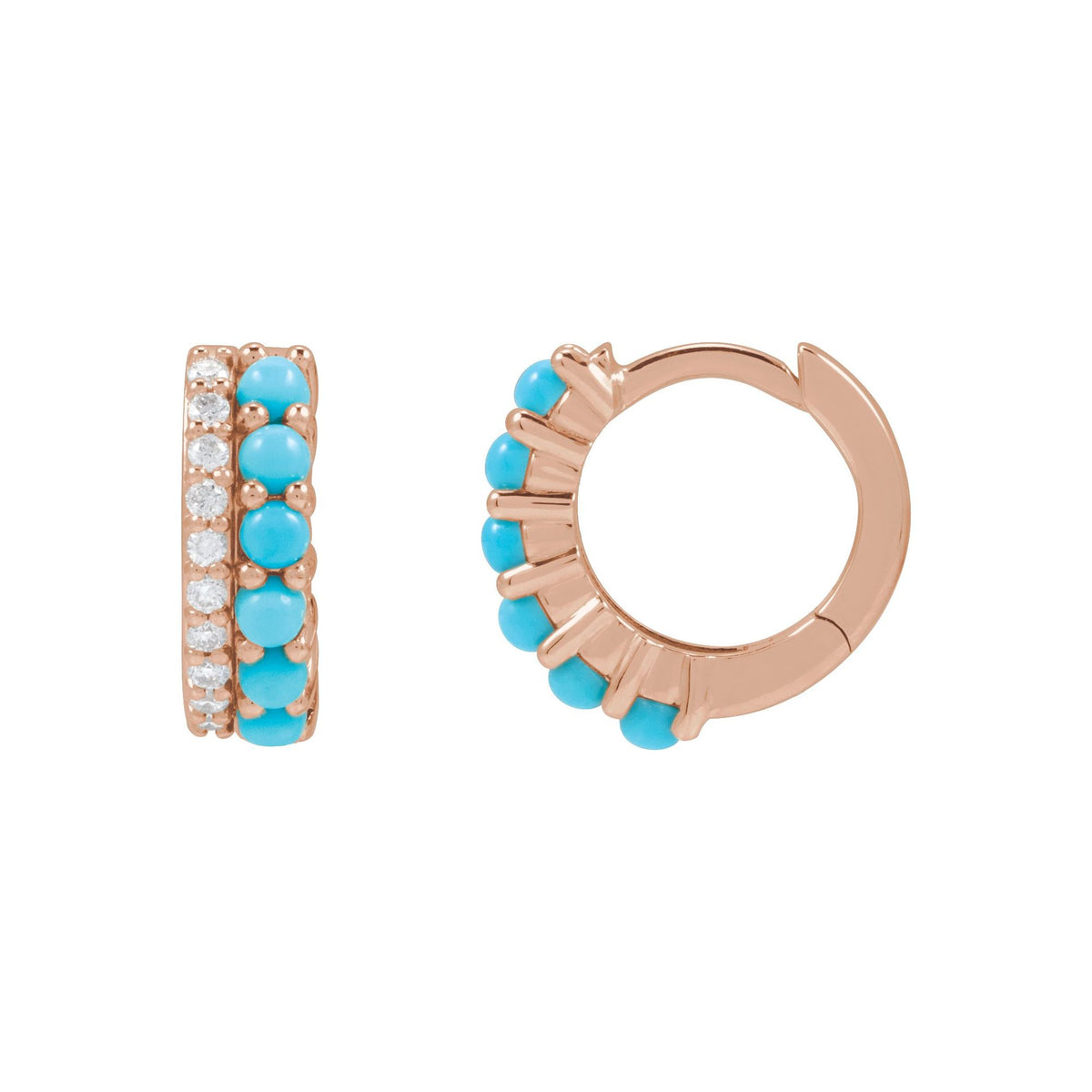 Natural Turquoise & 1/8 CTW Natural Diamond Huggie Hoop Earrings