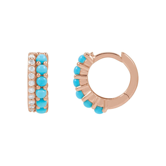 Natural Turquoise & 1/8 CTW Natural Diamond Huggie Hoop Earrings