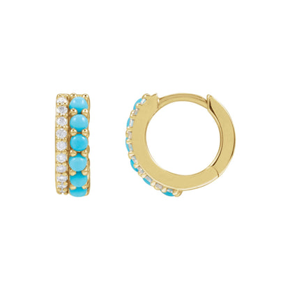 Natural Turquoise & 1/8 CTW Natural Diamond Huggie Hoop Earrings