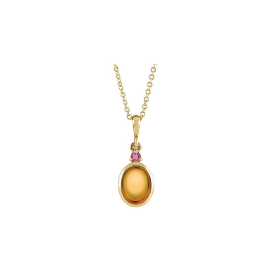 8x6 mm Natural Citrine & Natural Pink Tourmaline 16-18" Necklace