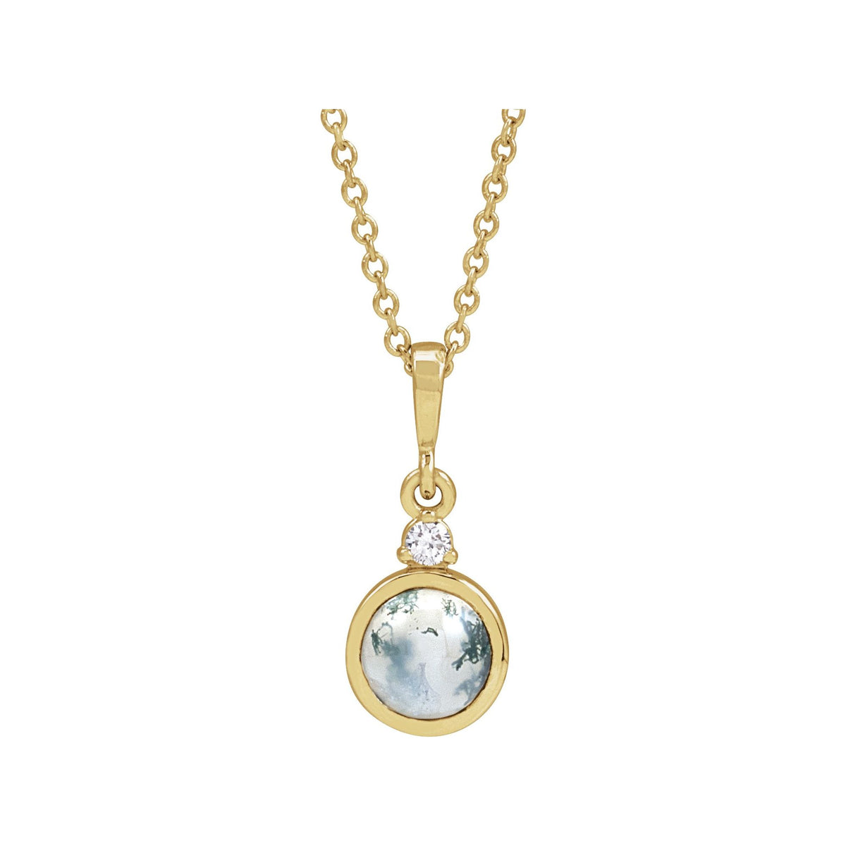 6 mm Natural Moss Agate & .03 CTW Natural Diamond 16-18" Necklace