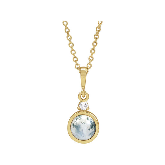 6 mm Natural Moss Agate & .03 CTW Natural Diamond 16-18" Necklace