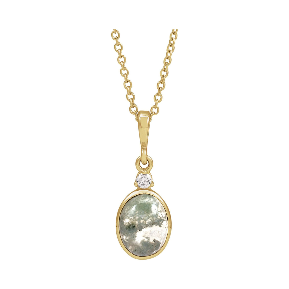 8x6 mm Natural Moss Agate & .03 CTW Natural Diamond 16-18" Necklace