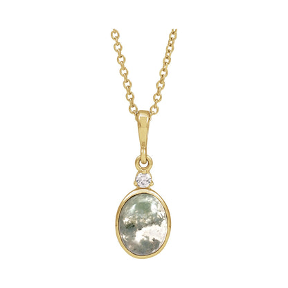 8x6 mm Natural Moss Agate & .03 CTW Natural Diamond 16-18" Necklace