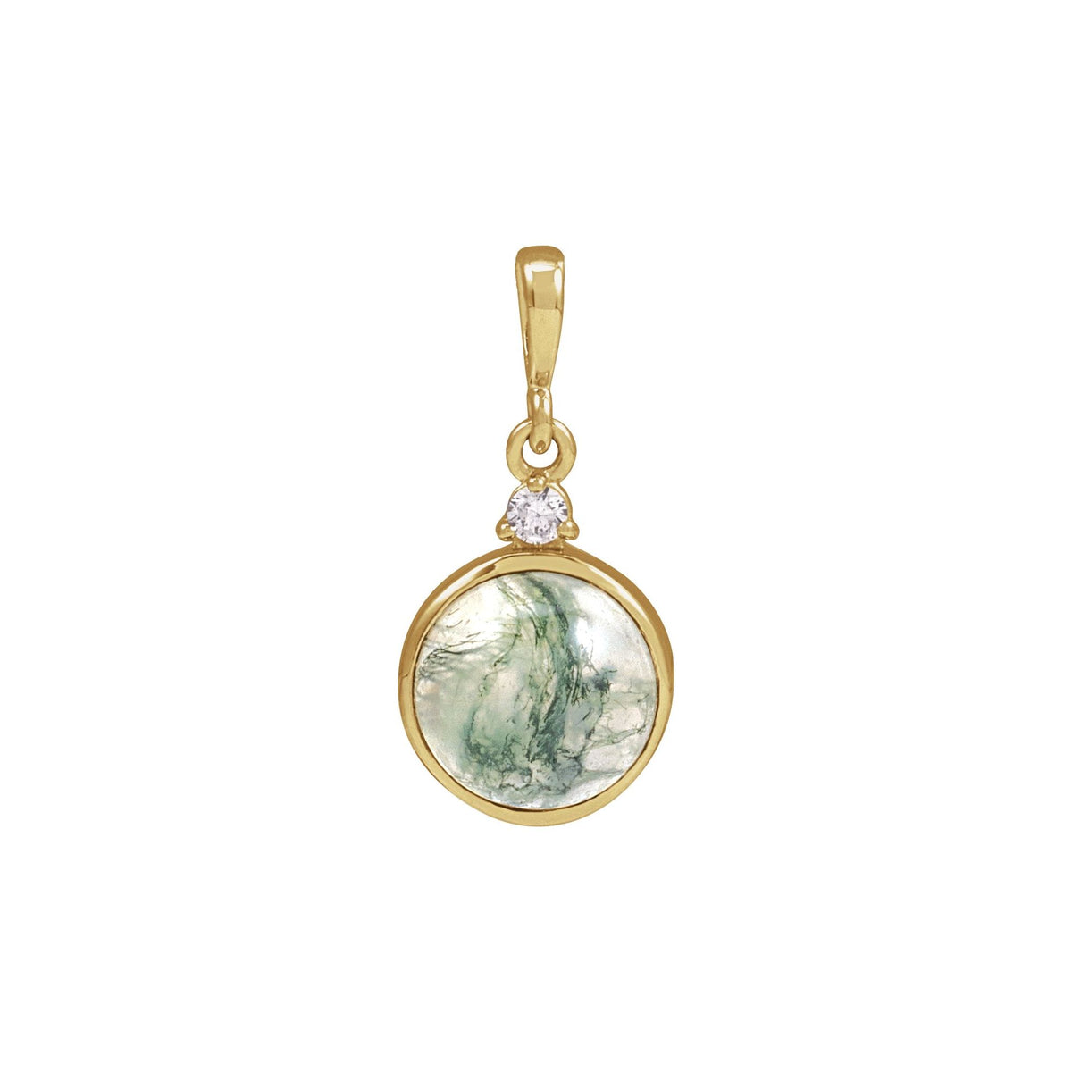 8 mm Natural Moss Agate & .03 CTW Natural Diamond Pendant