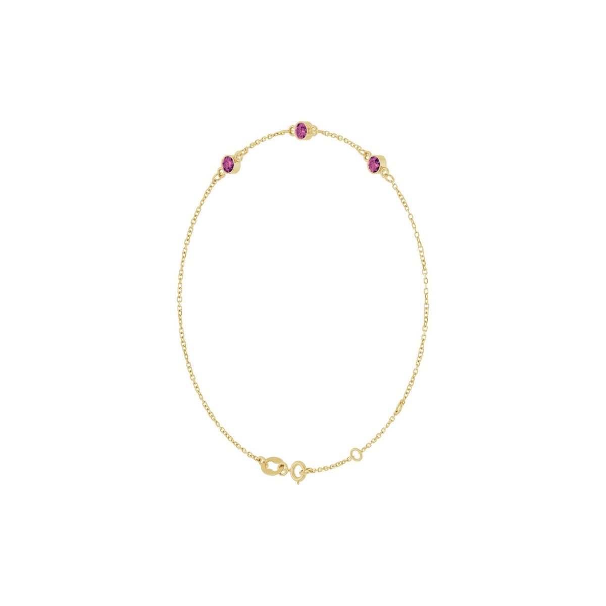 Natural Pink Tourmaline Bezel-Set 3-Stone 6 1/2-7 1/2" Bracelet