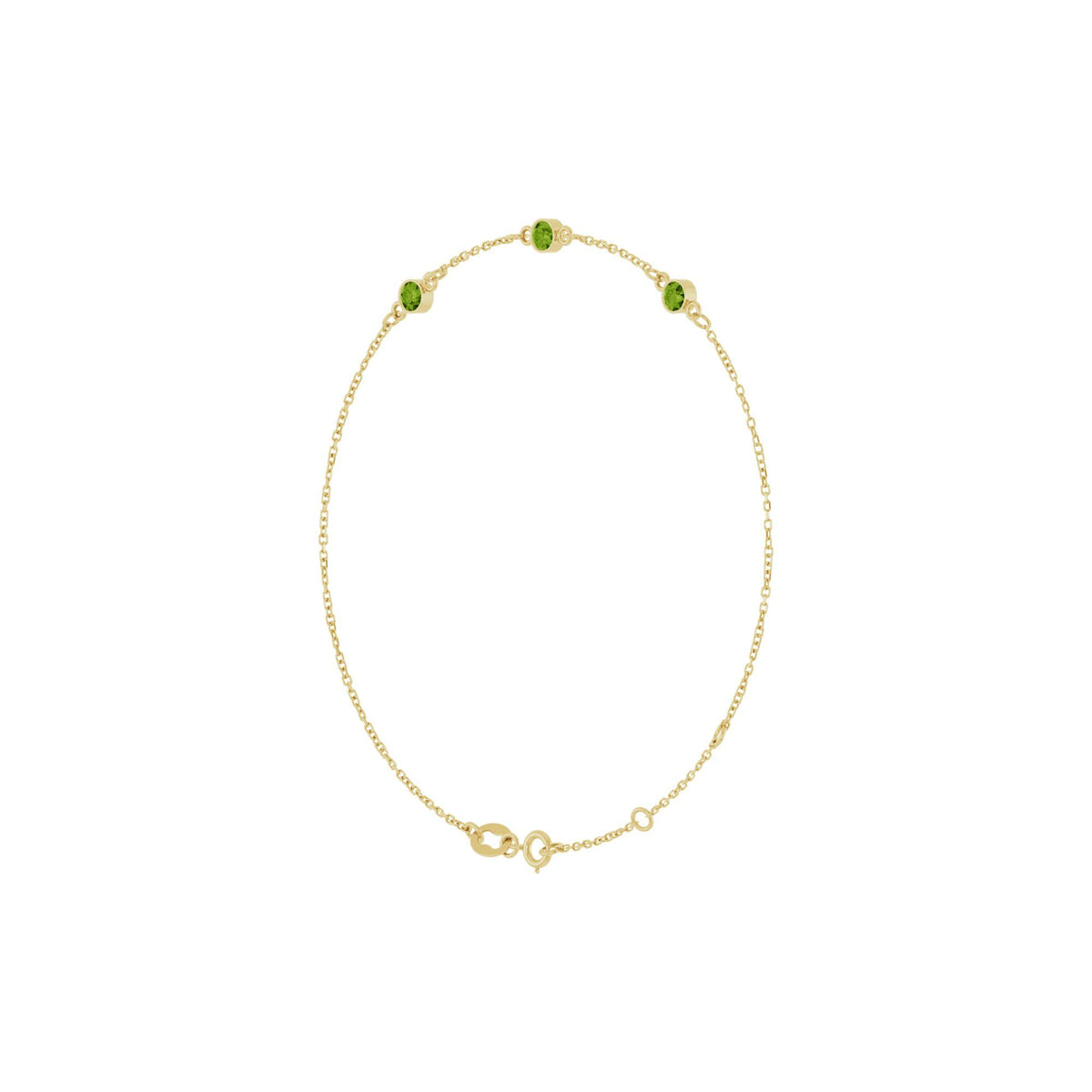 Natural Peridot Bezel-Set 3-Stone 6 1/2-7 1/2" Bracelet