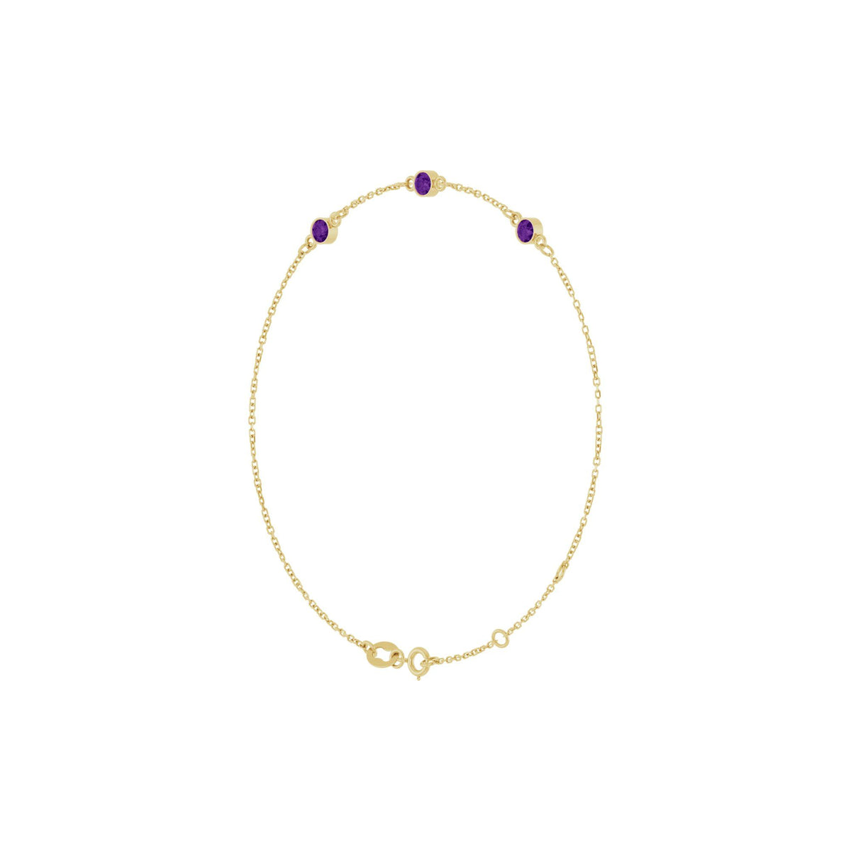Natural Amethyst Bezel-Set 3-Stone 6 1/2-7 1/2" Bracelet